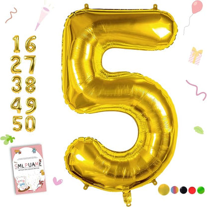 40 Inch Gold Number 5 Balloon, 5th Birthday Decoration Boys Girls | Large Self by Smlpuame