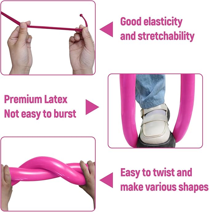 100Pcs Hot Pink 260 balloons, Thickening Latex Rose Red 260q Balloons - Image 3