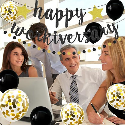 Happy Workiversary Banner Black Gold Glitter Work Anniversary Party Decorations - Image 4