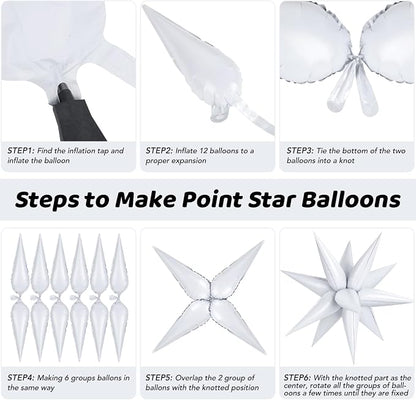 72 PCS White Star Balloons, 26 Inch Star Foil Explosion Balloons, Large Spike - Image 6