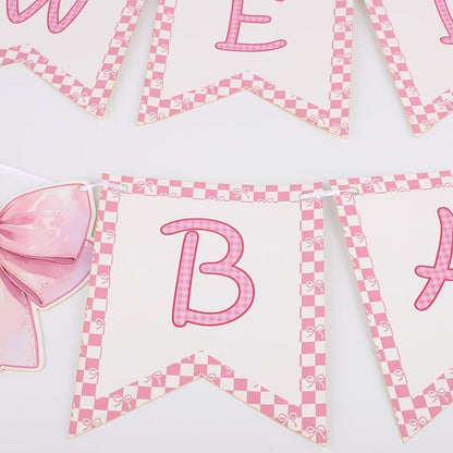 2pcs Welcome Baby Banner, Pre-Strung Pink Bow Welcome Baby Sign Hanging Banner - Image 4