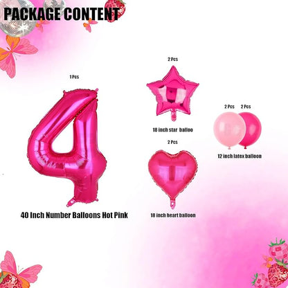 40 Inch Number Balloons Hot Pink 4 Cowgirl Pink 4th Birthday Decor 9 Pcs | - Image 2