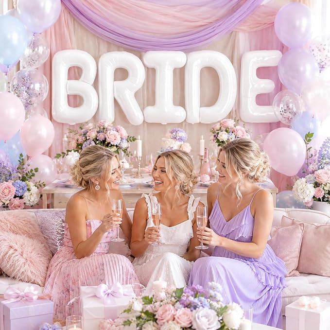 BRIDE Balloons Bachelorette Party Decorations, 16 inch White Bride Letter Mylar - Image 7