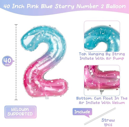 40 Inch Pink Blue Number 2 Balloon, Large Gradient Pink Blue Mylar Foil Number - Image 4