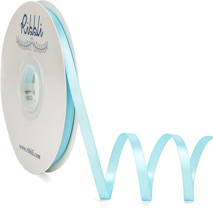 Ribbli Light Blue Satin Ribbon, Double Faced Satin 1/4 inch x Continuous 50 by Ribbli