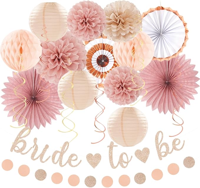 Blush-Pink Rose-Gold Bridal-Shower Party Decorations by Burgleda