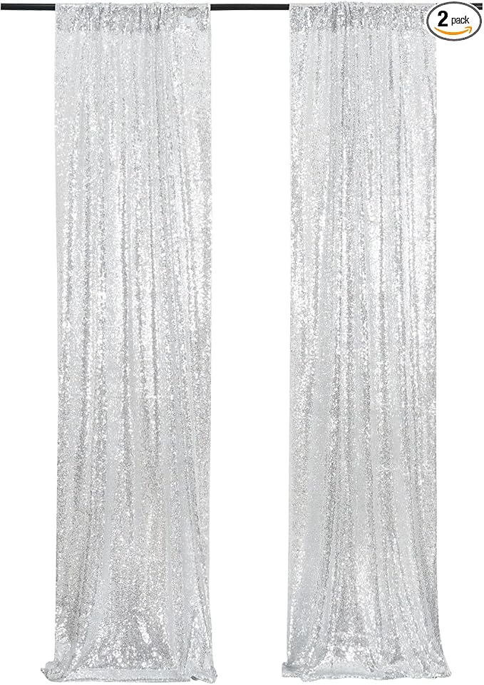 Poise3EHome Silver Sequin Backdrop Curtains, 2ft x 8ft Sequin Photography by Poise3EHome
