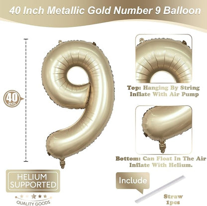 Light Gold Purple Number 9 Balloon, 40 Inch Metallic Gold Foil Number Balloons - Image 2