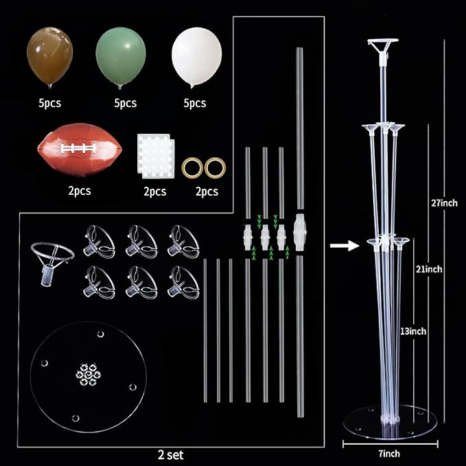 Football Party Balloons Stand Kit 2 Sets, Rugby Ball Foil Balloon Table - Image 3