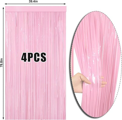 4 Packs Pastel Pink Foil Fringe Curtain, Baby Pink Metallic Tinsel Backdrop - Image 6