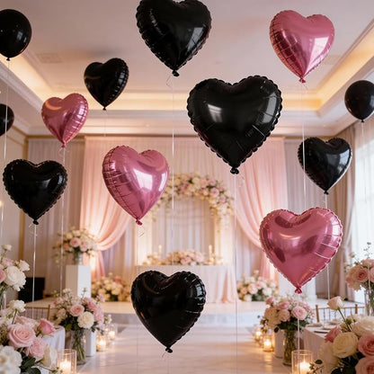 Hot Pink Black Heart Balloons - Image 6