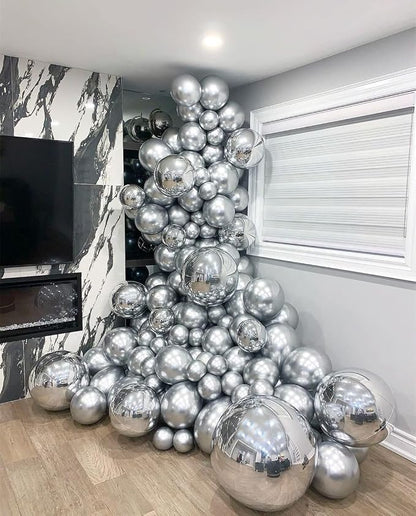 KBZVNAF Silver Metallic Chrome Latex Balloons - Image 4