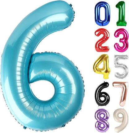 6 Balloon - Pastel Blue Birthday Number Balloons, 40 Inch Decorations | Pastel by ALPHADELTAPI