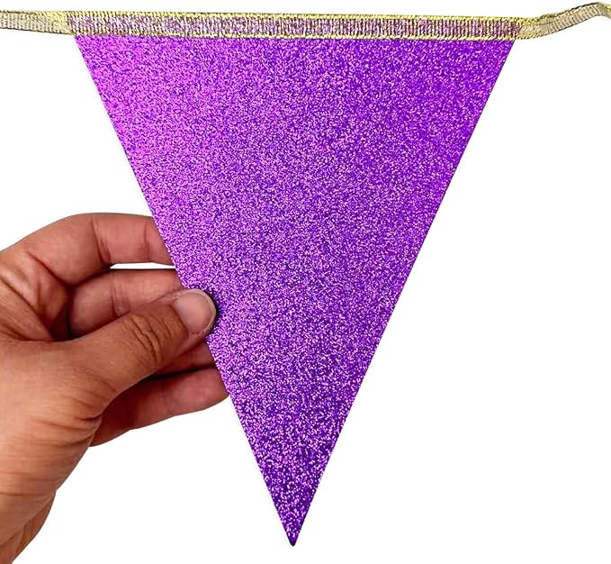 30Ft Purple Gold Party Decoration Pennant Banner Flag Hanging Glitter Paper - Image 4