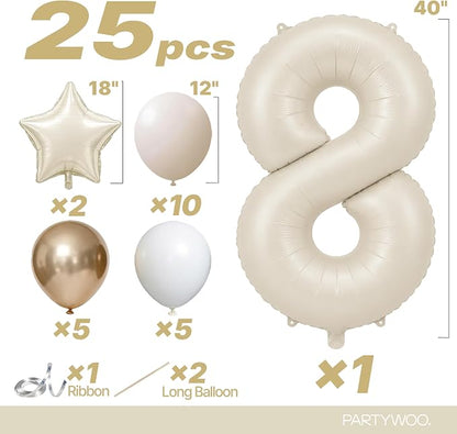 PartyWoo Number Balloons 40 Inch White Number 8 Kit 25pcs - Image 2