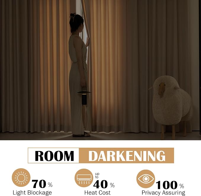 Beauoop Beige Velvet Curtains for Bedroom Living Room 52x84 2 Panels | Soft - Image 3
