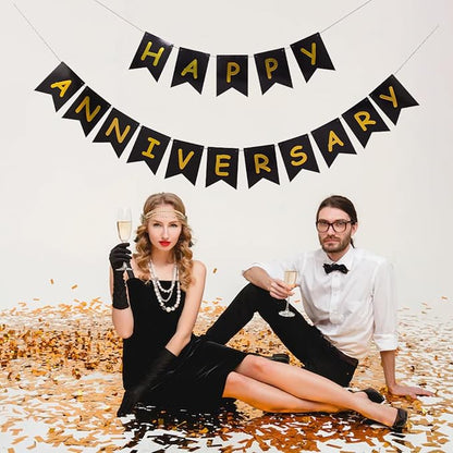 Happy Anniversary Banner Black Banner, Hanging Sign Garland - Image 6