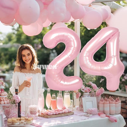 SUWEN 40 Inch Large Pink 24 Number Balloons Big Foil Helium Number Balloons 0-9 - Image 4