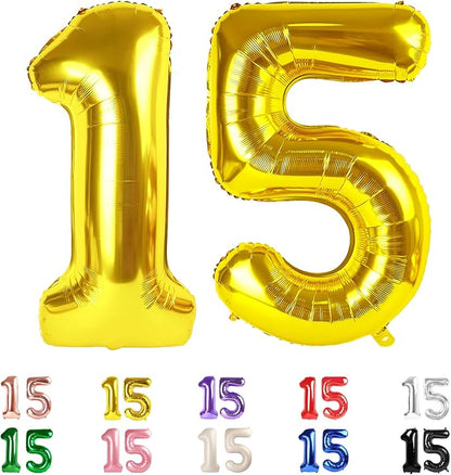 15 Balloon Numbers 40Inch for 15th Year Old Birthday Decorations, Inflation by Mluchee