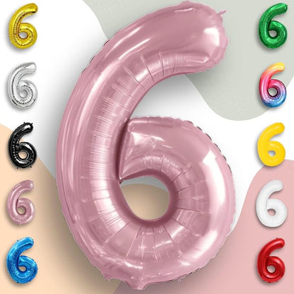 Pink Pearl Number Balloon 6 Mylar Foil Macaron Balloons 16 Inch - Image 6