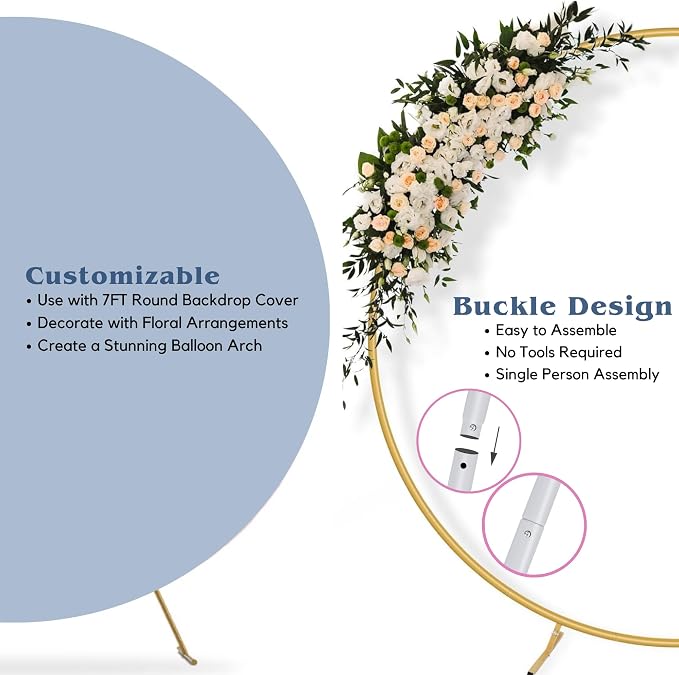 7.2 Ft Round Balloon Arch stand Gold Backdrop Frame - Image 3