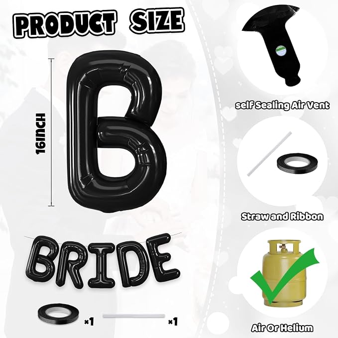 BRIDE Balloons Bachelorette, 16 inch Black Bride Balloons - Image 2