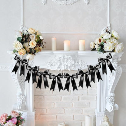 2 Strings of 16PCS Black Bow Garlands Banner Decoration, Pre-Strung Satin - Image 7