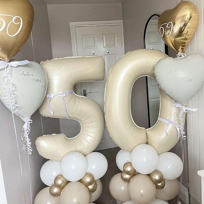 Cream Number 20 Balloons, 40 Inch 20 Balloons Giant Helium Foil Mylar Beige 20 - Image 6