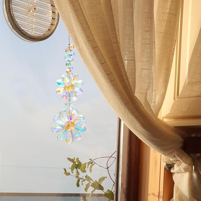 Crystal Flower Suncatcher Hanging Ornament, Rainbow Maker Window Sun Catcher - Image 3