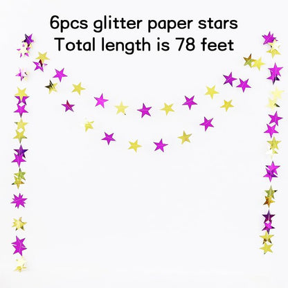 BEISHIDA Purple Gold Glitter Star Garland Decor Twinkle Star Banner Backdrop - Image 3