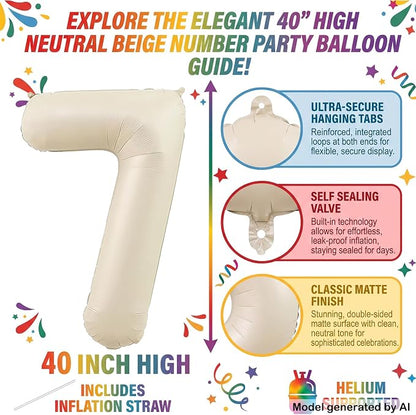 40 Inch Cream Foil Number 7 Balloon - Image 2
