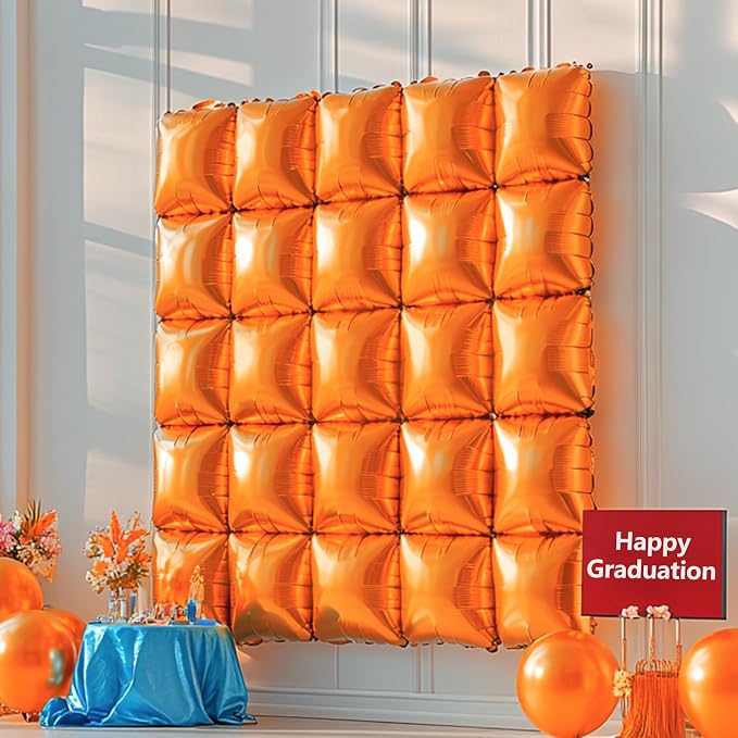 NISOCY 25PCS Metallic Orange Square Foil Balloons Wall Backdrop | Double Sided - Image 8