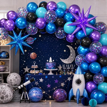 Galaxy Outer Space Balloons, 12 Inch Metallic Blue Purple Balloons - Image 8