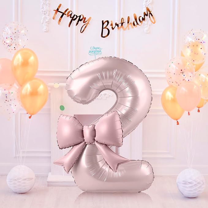 40 Inch Number 2 Balloon with Bow, Coquette Aesthetic Foil Balloon - Image 7