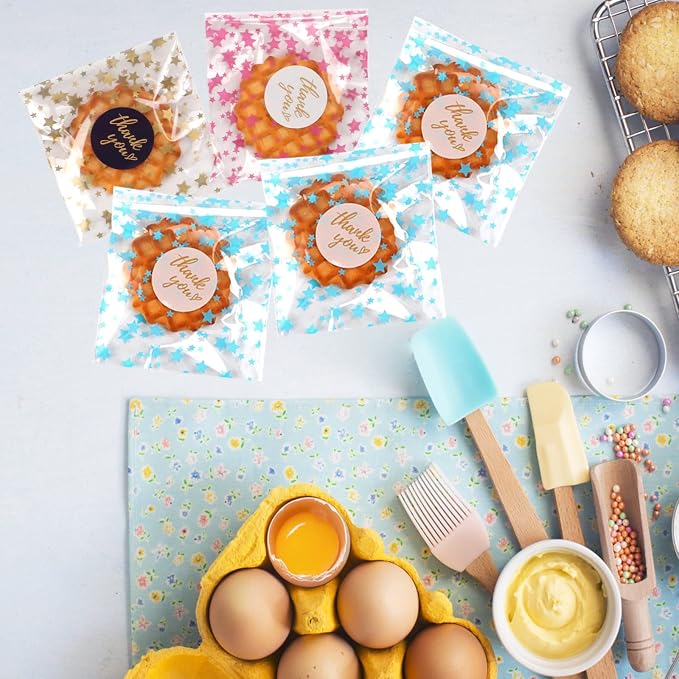 100 Pcs Star Printed Sealable Gift Wrap Cello Cellophane Bags Self sealing - Image 5