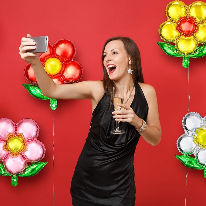 Skylety 16 Pieces Flower Foil Balloons 18 Inch Beautiful Floral Colorful Flower - Image 6