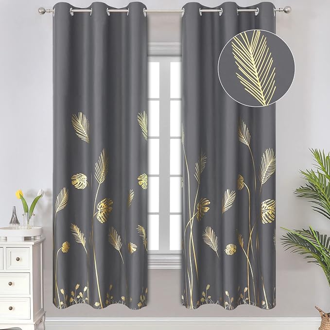 Dark Grey and Gold Blackout Curtains by ESTELARTEXTILER