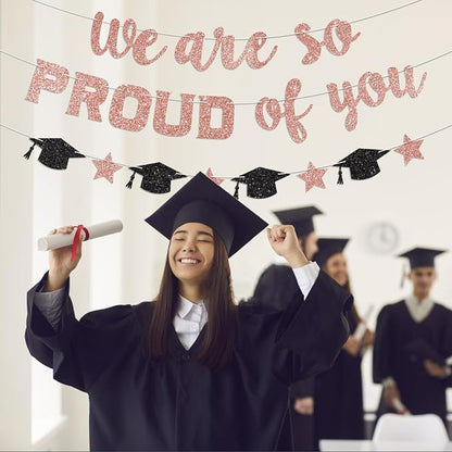 We are So Proud of You Banner Prestrung Rose Gold Graduation Banner Graduation - Image 6