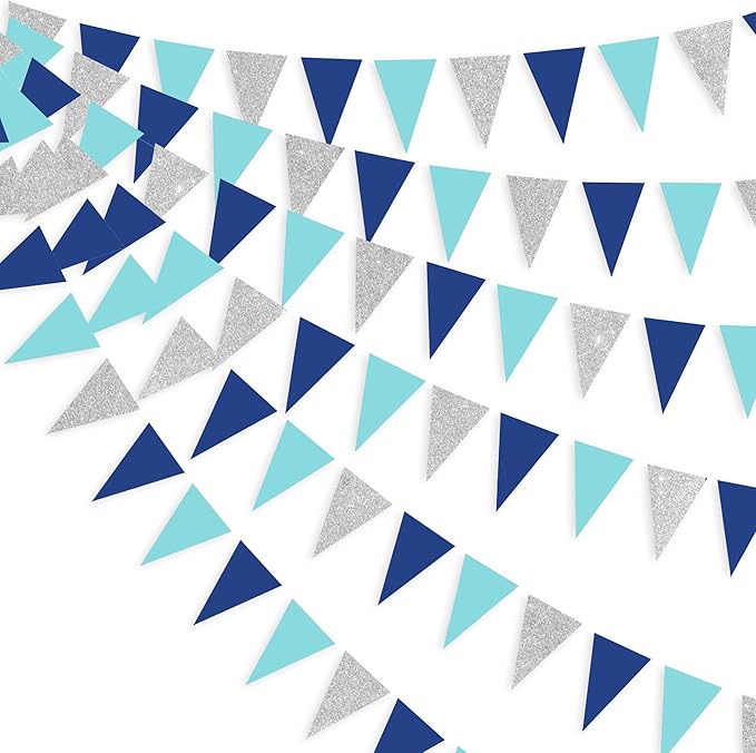 30 Ft Navy Silver Blue Party Decorations Pennant Banner Triangle Flag Royal by pinkblume