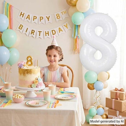 White Number 8 Balloon 40 Inch, Large White Foil Mylar 8th Birthday Decorations - Image 7