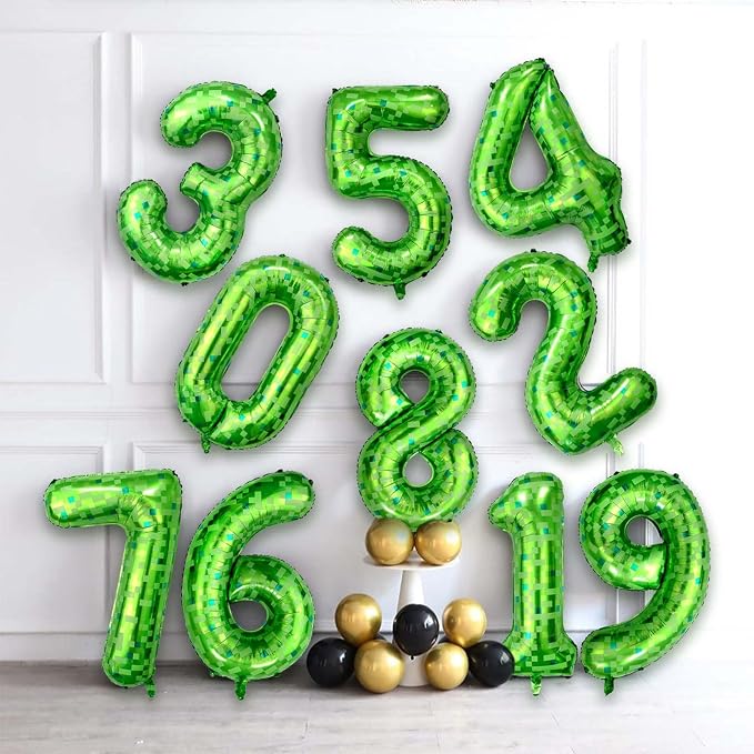 40 Inch Green Pixel Number 0 Balloon, Lime Green Large Foil Number Balloon - Image 5