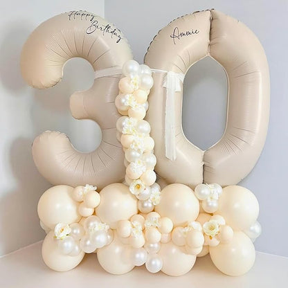 40 Inch Beige Numbers Balloons 3, Large Self Inflating Cream White Digit 3 - Image 6