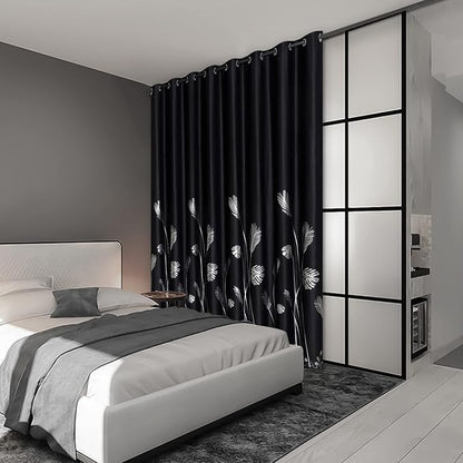 Wide Blackout Curtain for Sliding Door 100W x 96L Inch Silver Print Palm - Image 2