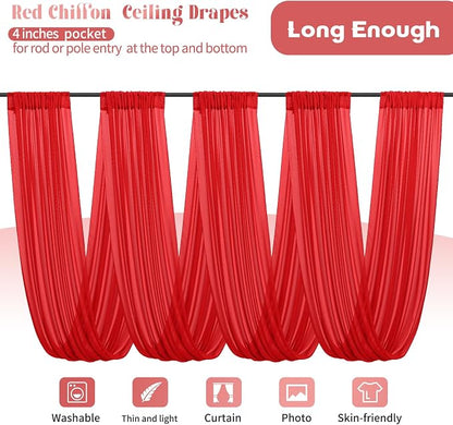 4 Panels Red Ceiling Drapes for Wedding Ceiling Drapes 5ftx30ft Wedding Arch - Image 3