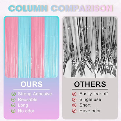 Voircoloria Pastel Blue Pink Foil Fringe Backdrop Curtains, 3 Pack - Image 3