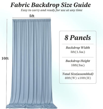 40 ft x 10 ft Wrinkle Free Dusty Blue Backdrop Curtain - Image 7