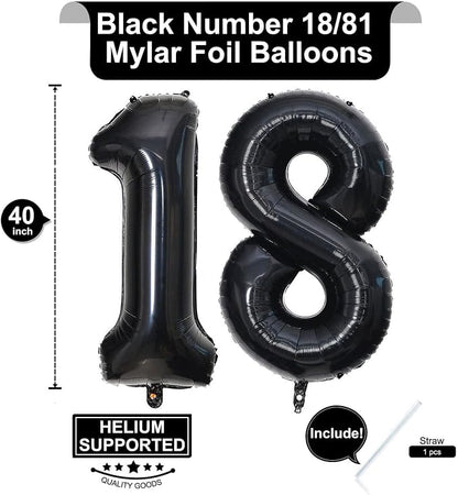 40 Inch Black 18 Number Balloons Giant 18 Balloons Black Birthday Balloons 18th - Image 2