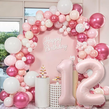 Pastel Pink 12 Balloons Number for Girls, Big Light Blush Pink Foil 1 & 2 - Image 5