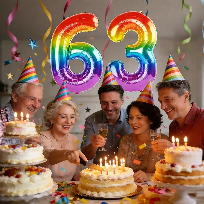 40 Inch Number 63 Balloons for 63rd Birthday Party Decorations, 0-100 Rainbow - Image 2
