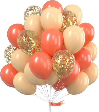 PartyWoo Red Gold and Nude Balloons 66pcs 12 10 Inch Coral Red Balloons | Coral by PartyWoo